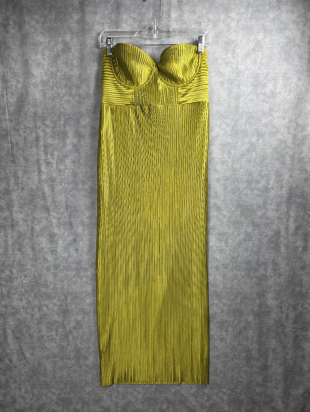 Fortunate One Strapless Pleated Metallic Maxi Dress Olive Green XL